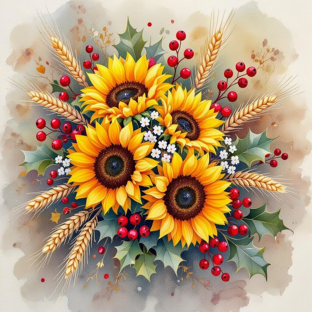 Ethereal Autumn Bouquet Watercolor Painting