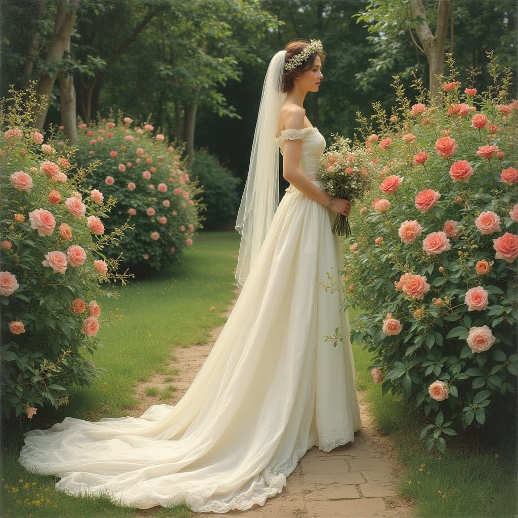 Romantic Bride in Lush Outdoor Wedding Ceremony