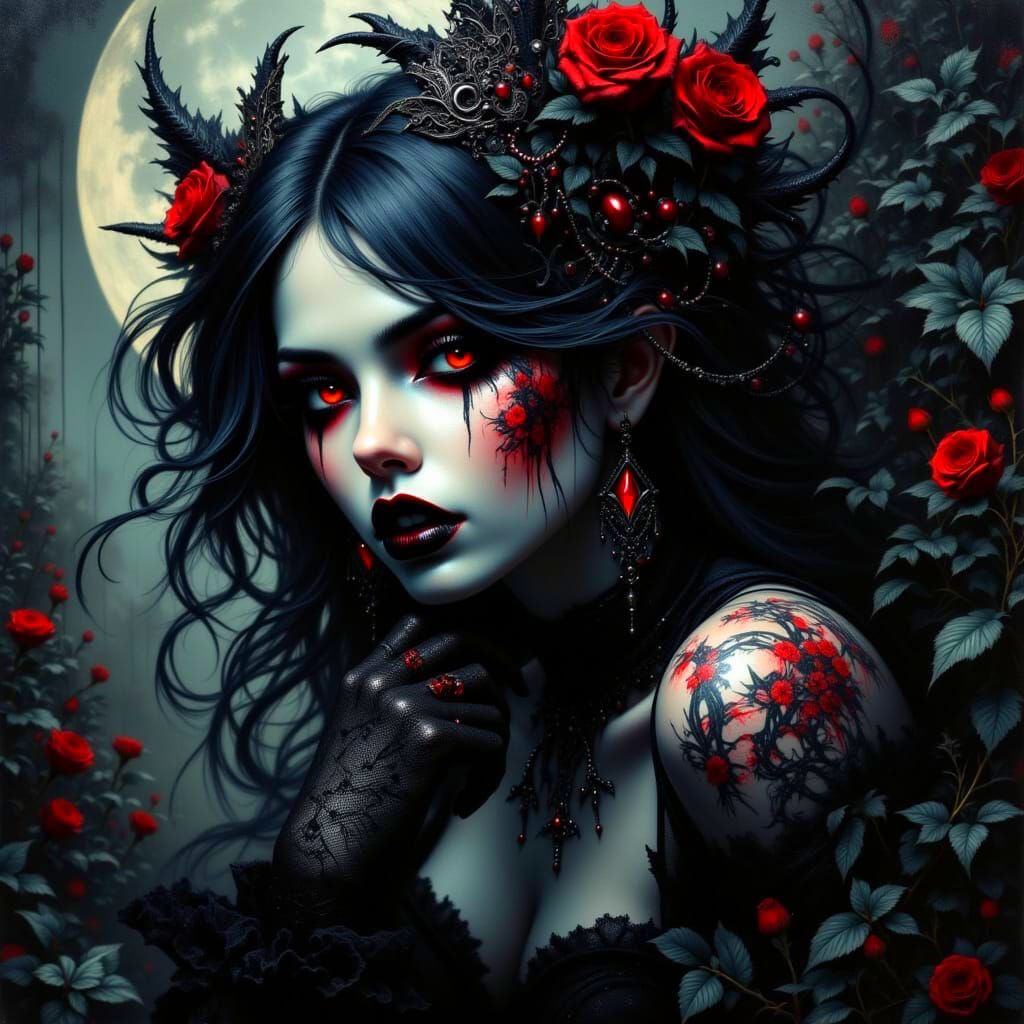 Ethereal Vampire Vixen in Macabre Romantic Goth Style