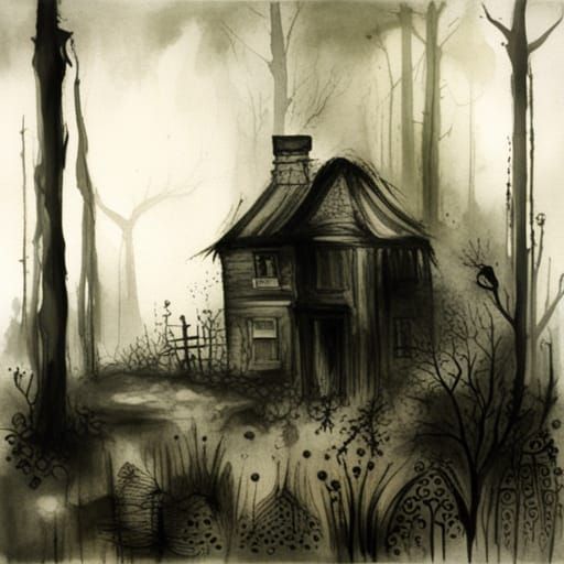 Eerie Swamp House in Watercolor Horror Style