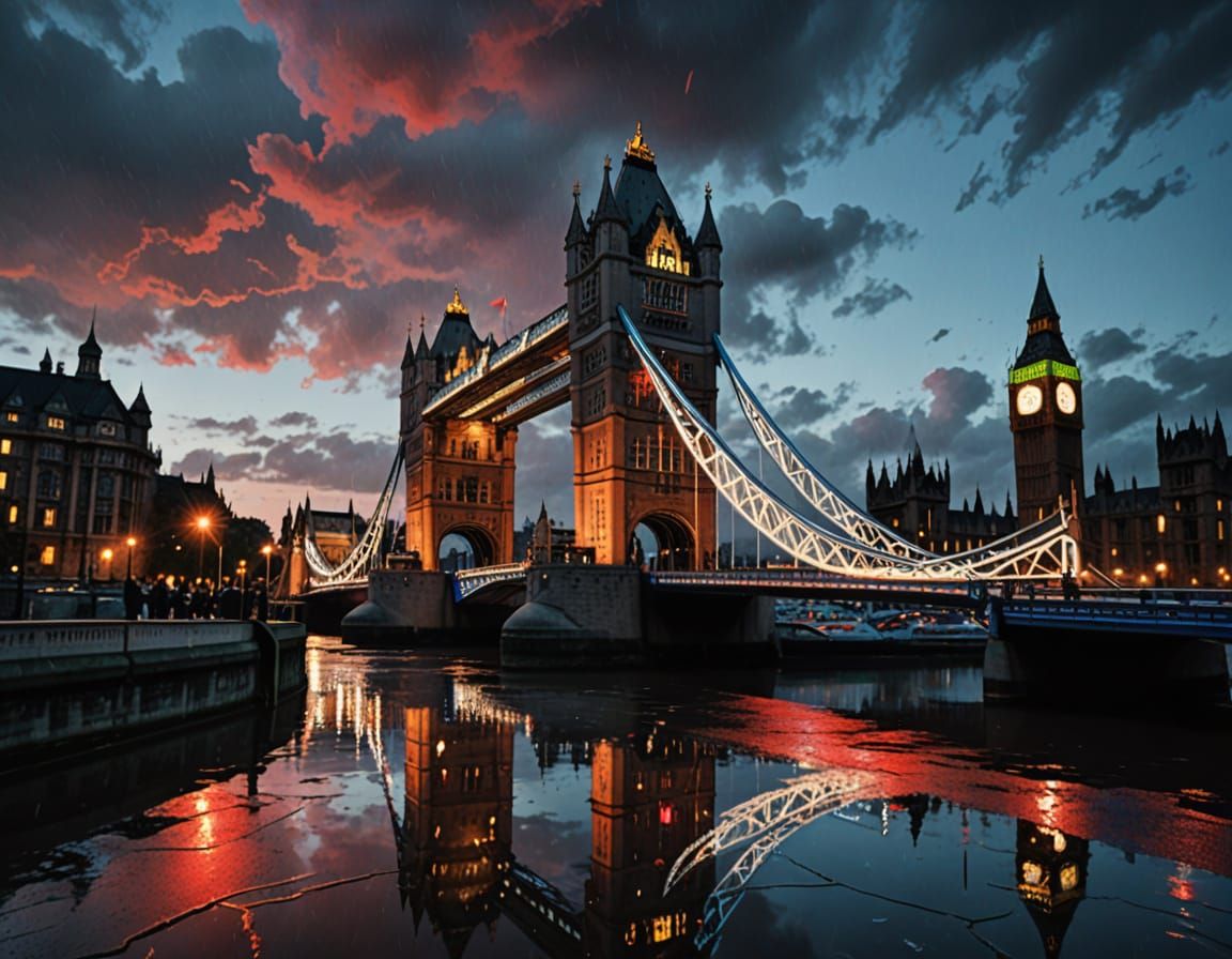 Surreal Tower Bridge in Moody Steampunk Twilight
