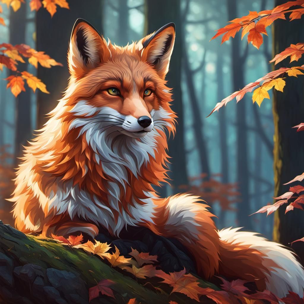 Autumn Fox Portrait in Hyperdetailed Splash Art Style