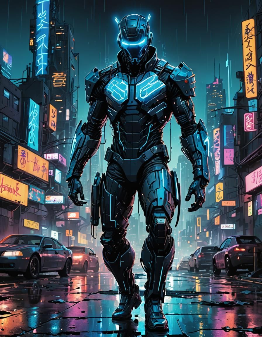 Cyberpunk Hero Rises in Dystopian Cityscape