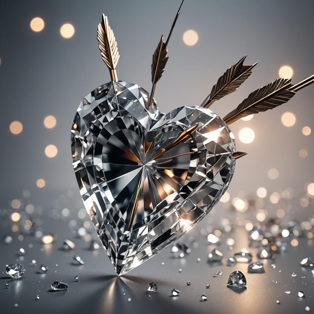 Crystal Heart Pierced by Arrow: Hyper-Realistic Digital Art