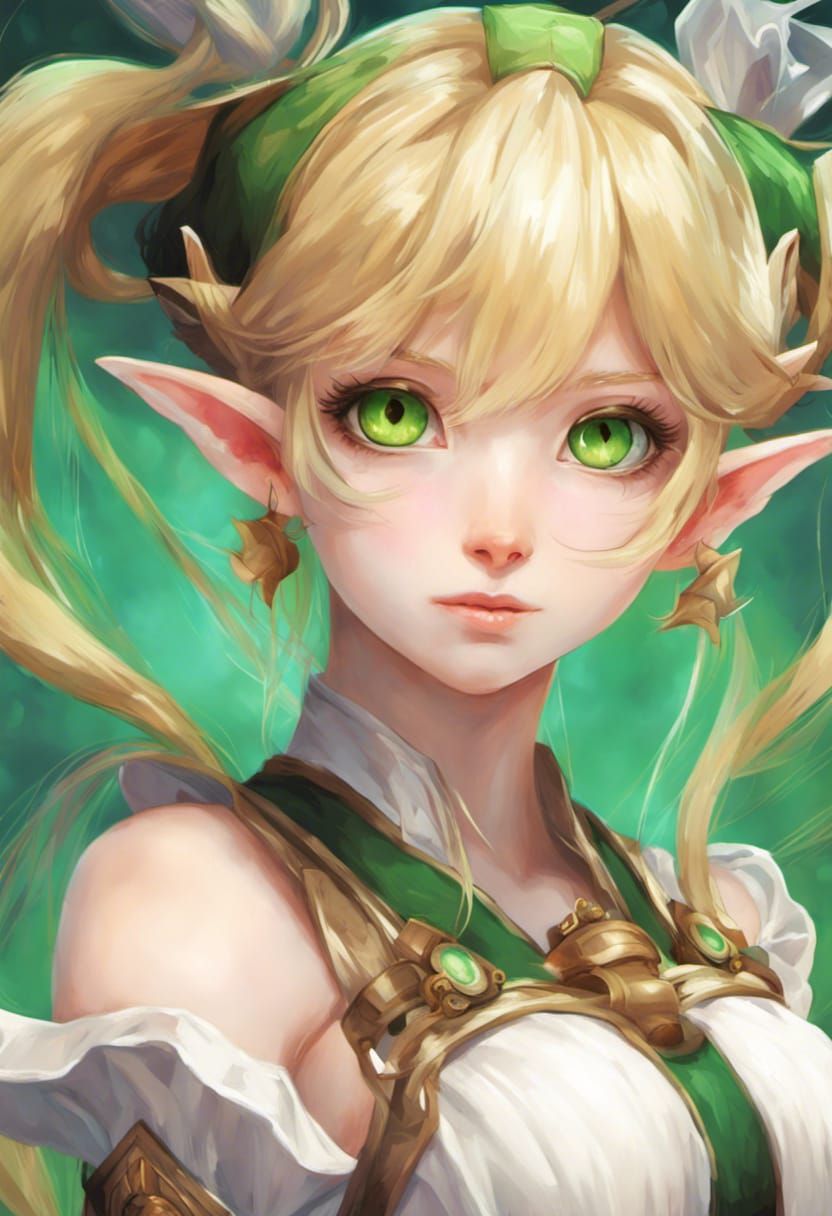Anime Elf Girl with Magic Arm: Digital Oil Painting