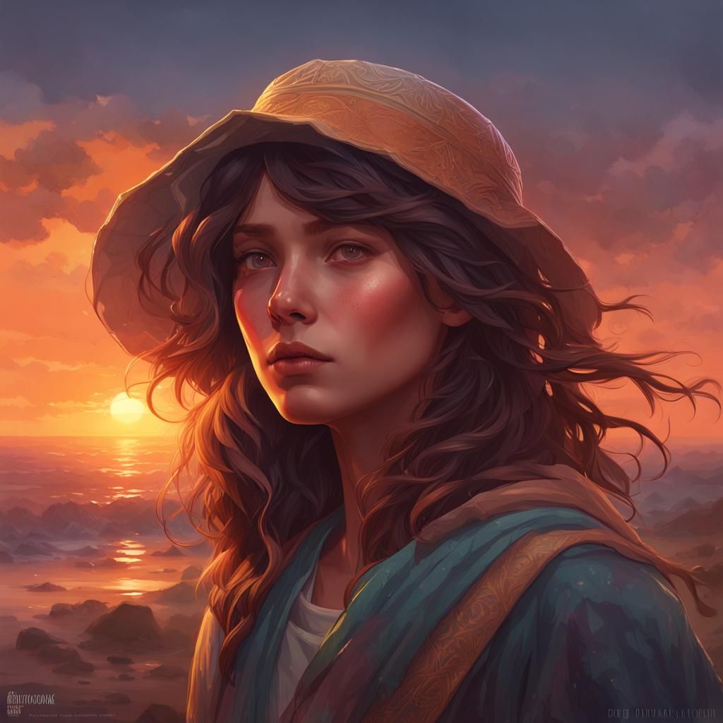 Girl at Sunset: Hyperdetailed Digital Art Portrait