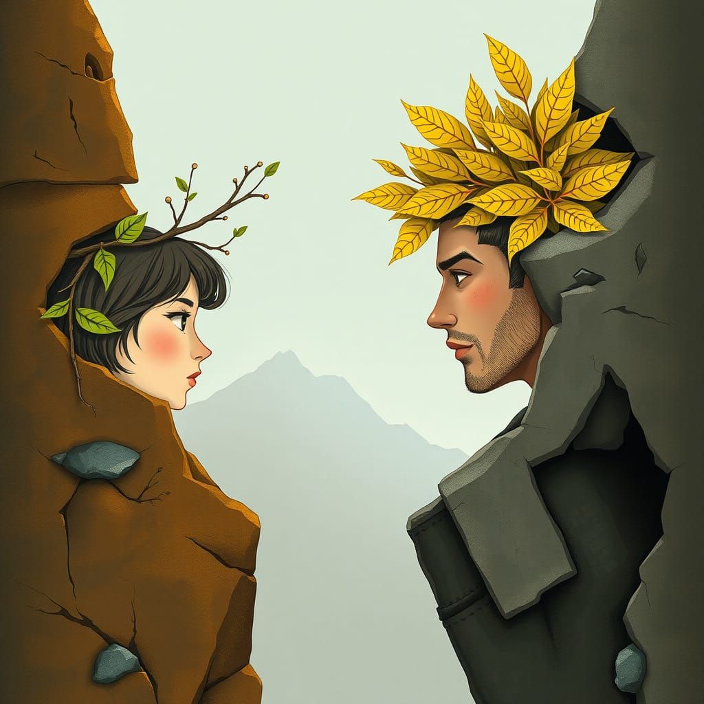 Dual Faces Carved in Rock on Cliffside