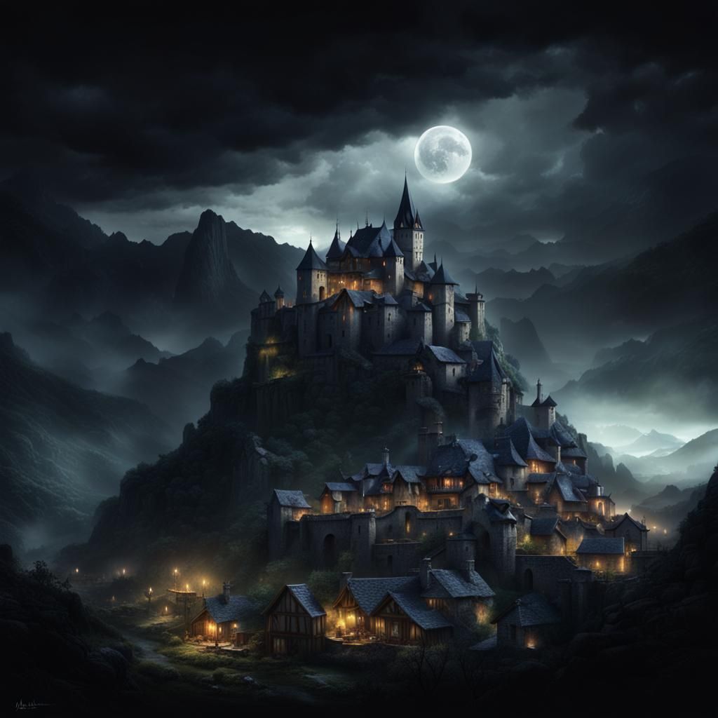 Dark Fantasy Village at Mountain Foot