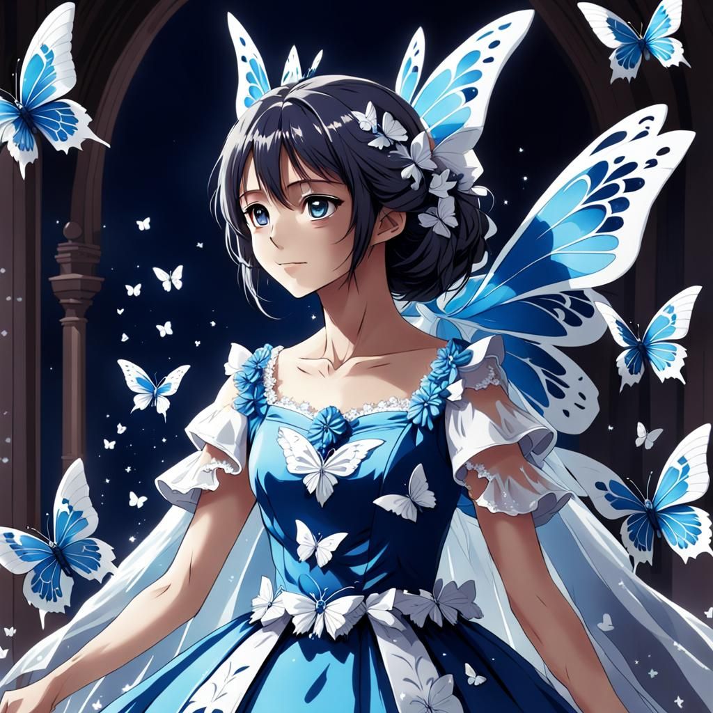 Woman in Butterfly Dress: Anime Style