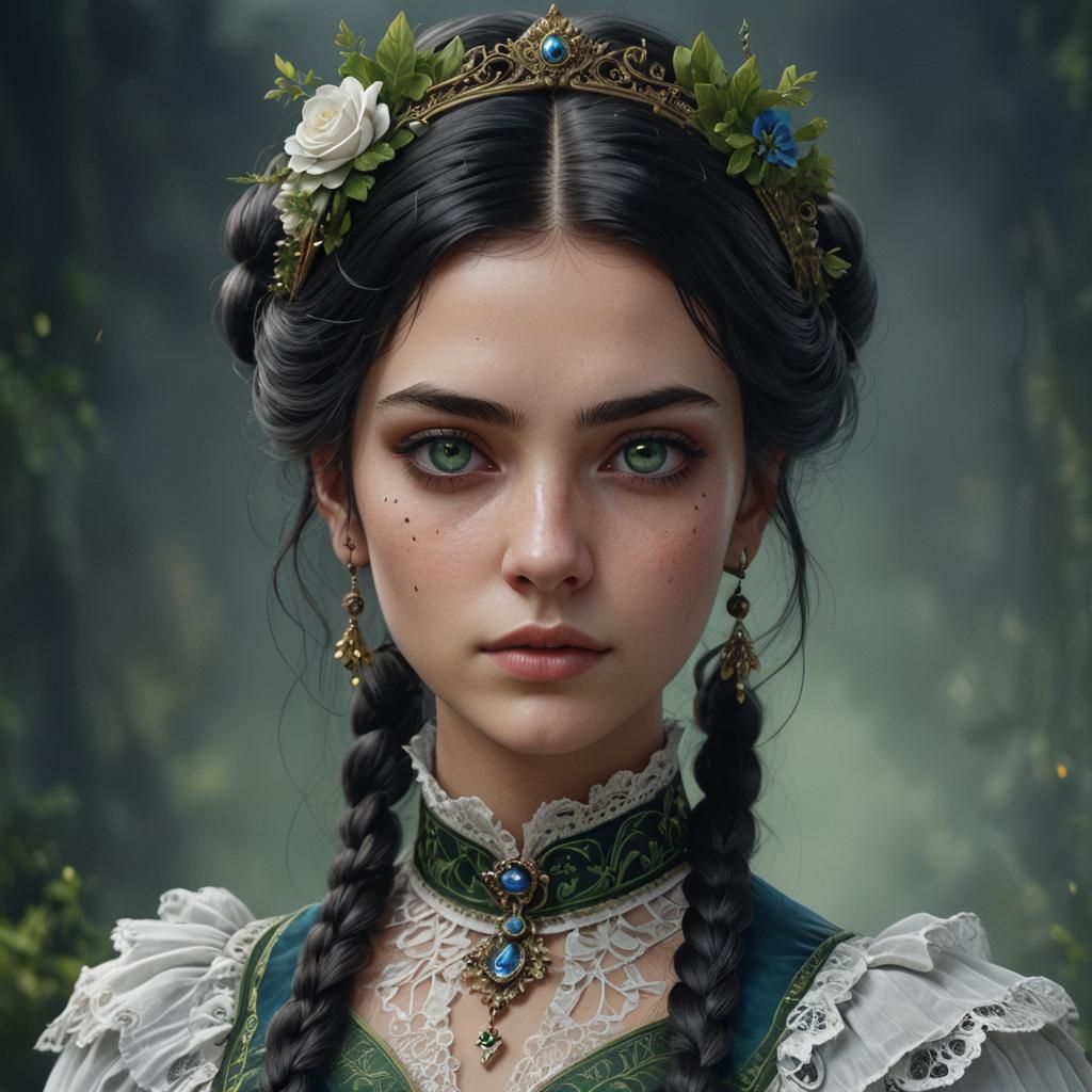 Victorian Girl with Heterochromia: Digital Art