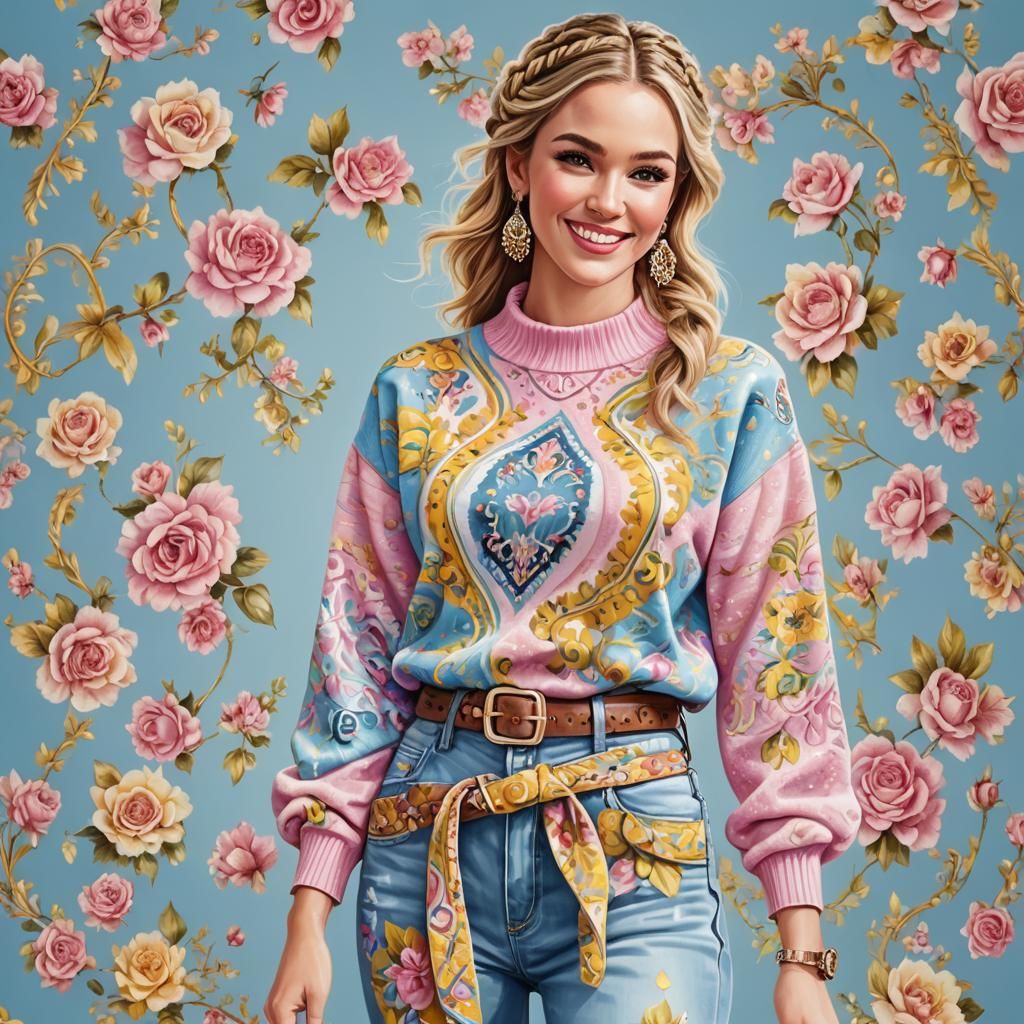 Beautiful Girl in Pastel Jumper, Digital Art