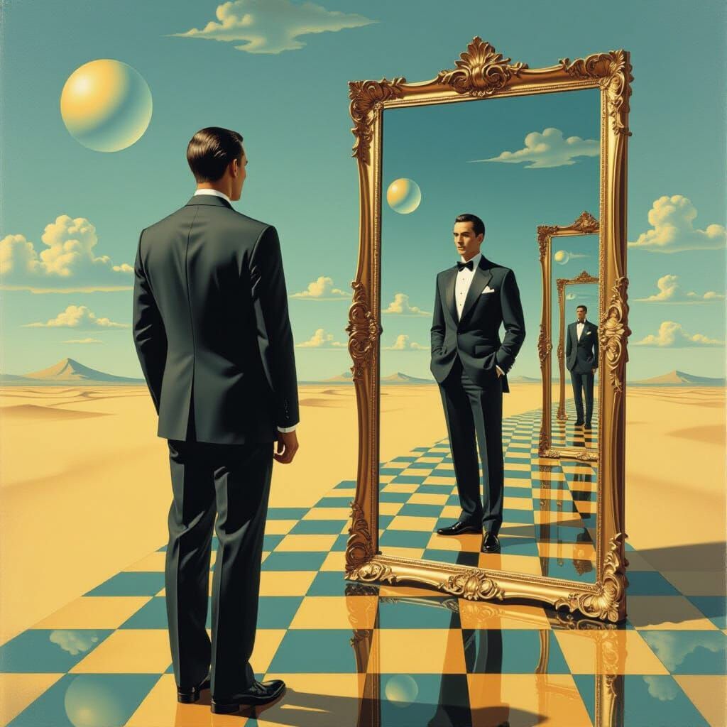 Surreal Infinite Reflections in Dreamlike Scene