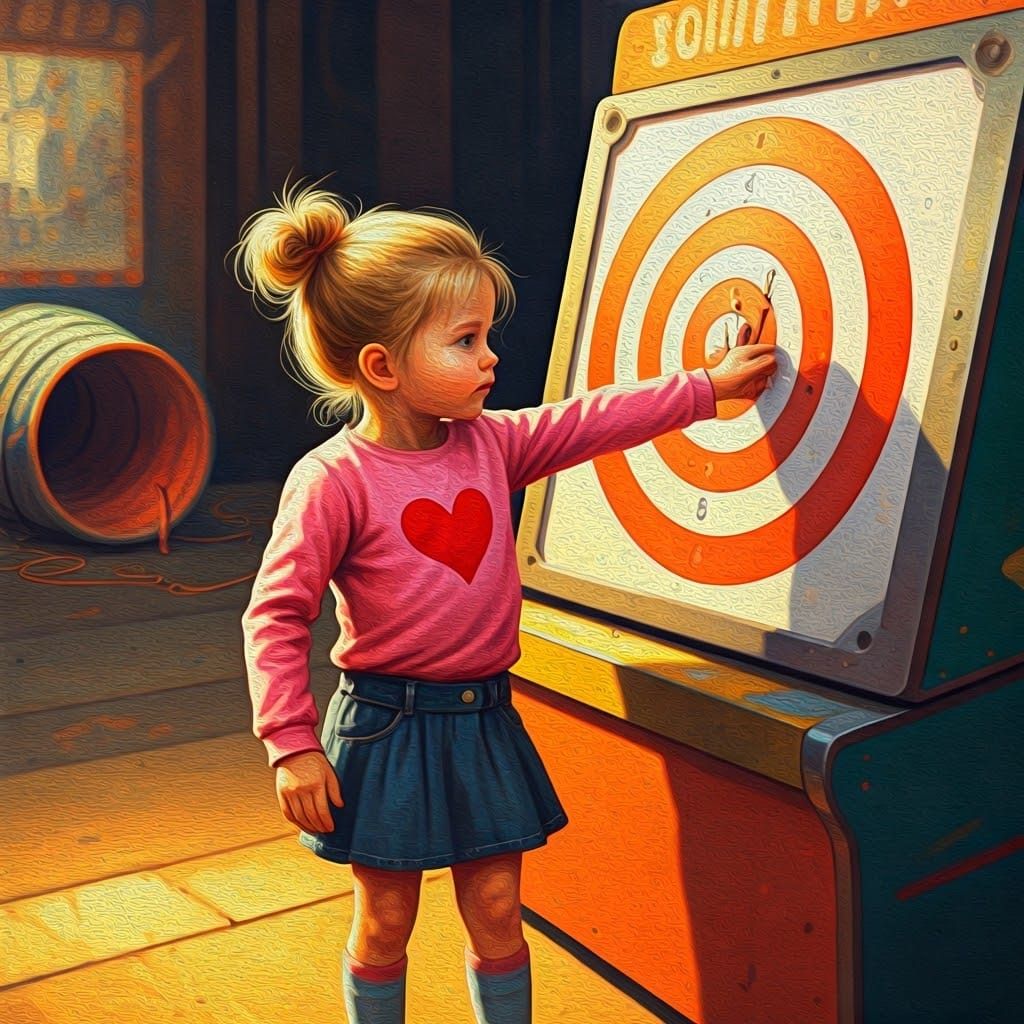 Girl Archer in Arcade, Inspired by Classic Illustration