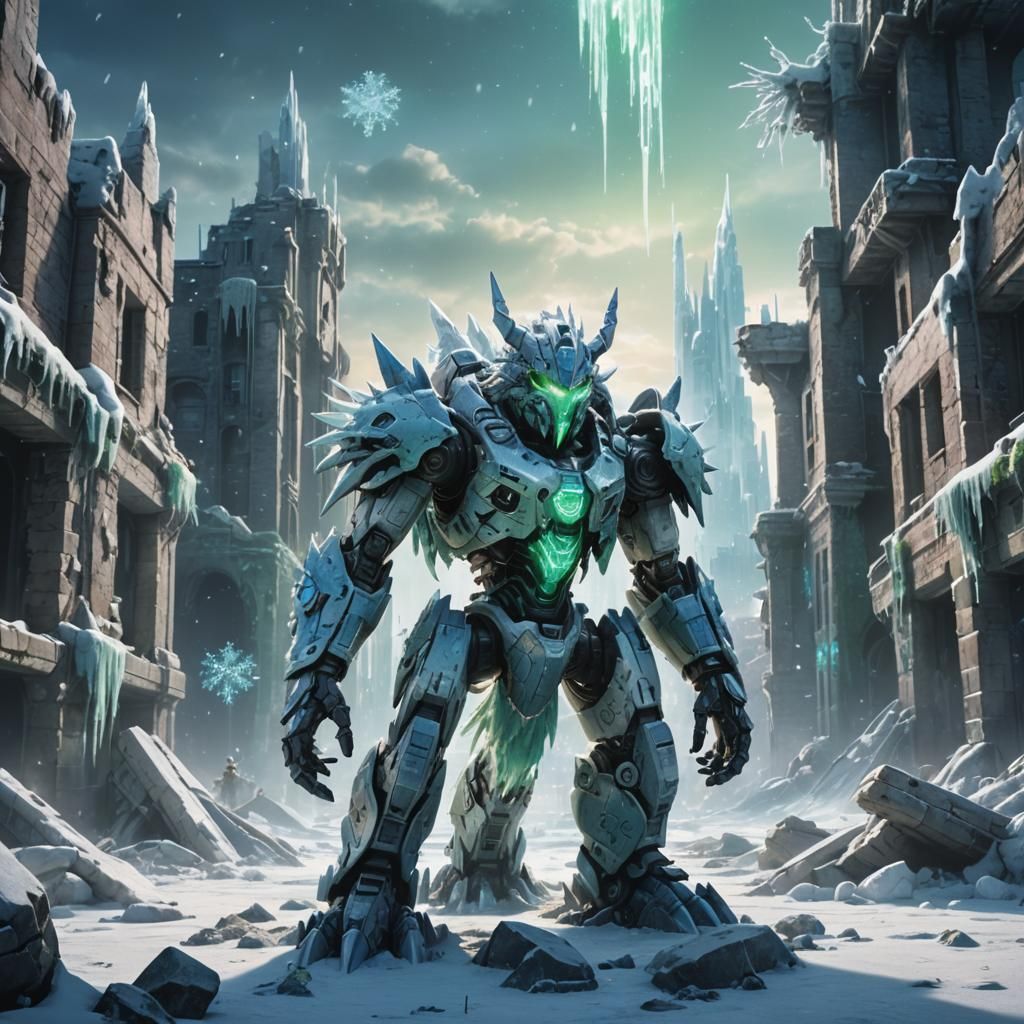 Ethereal Digimon Emerges from Winter Ruins