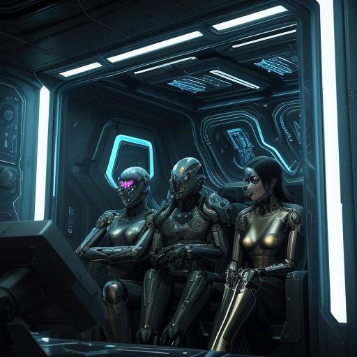 Cyborg Warriors in Futuristic Spacecraft, Inspired by Syd Me...