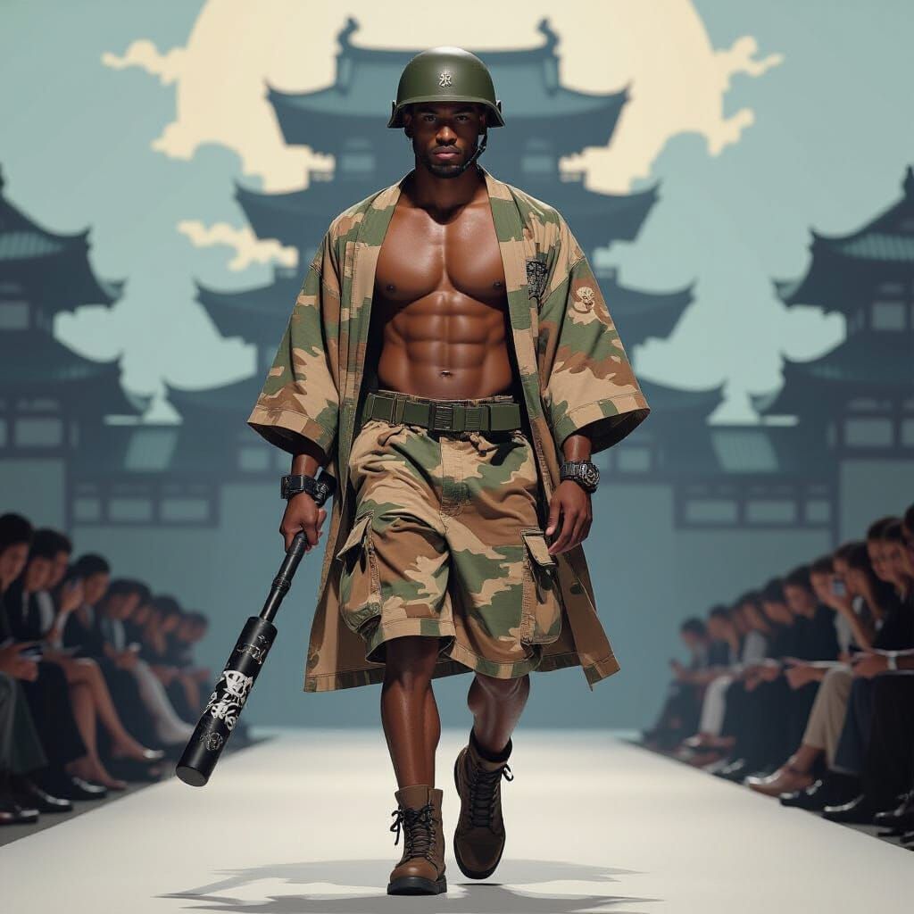 Kimono Fashion: Hyperrealistic Runway Scene with Vivid Color...