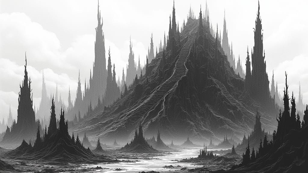 Cthulhu's Eldritch Metropolis in Line Art Style