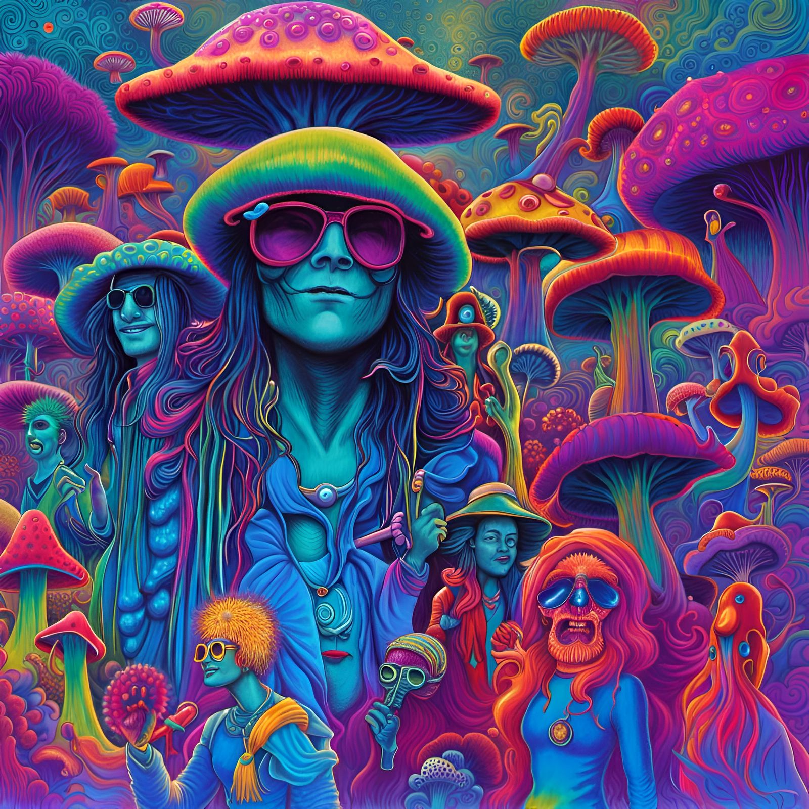 Hippies at Summer Festival in Bioluminescent Neon