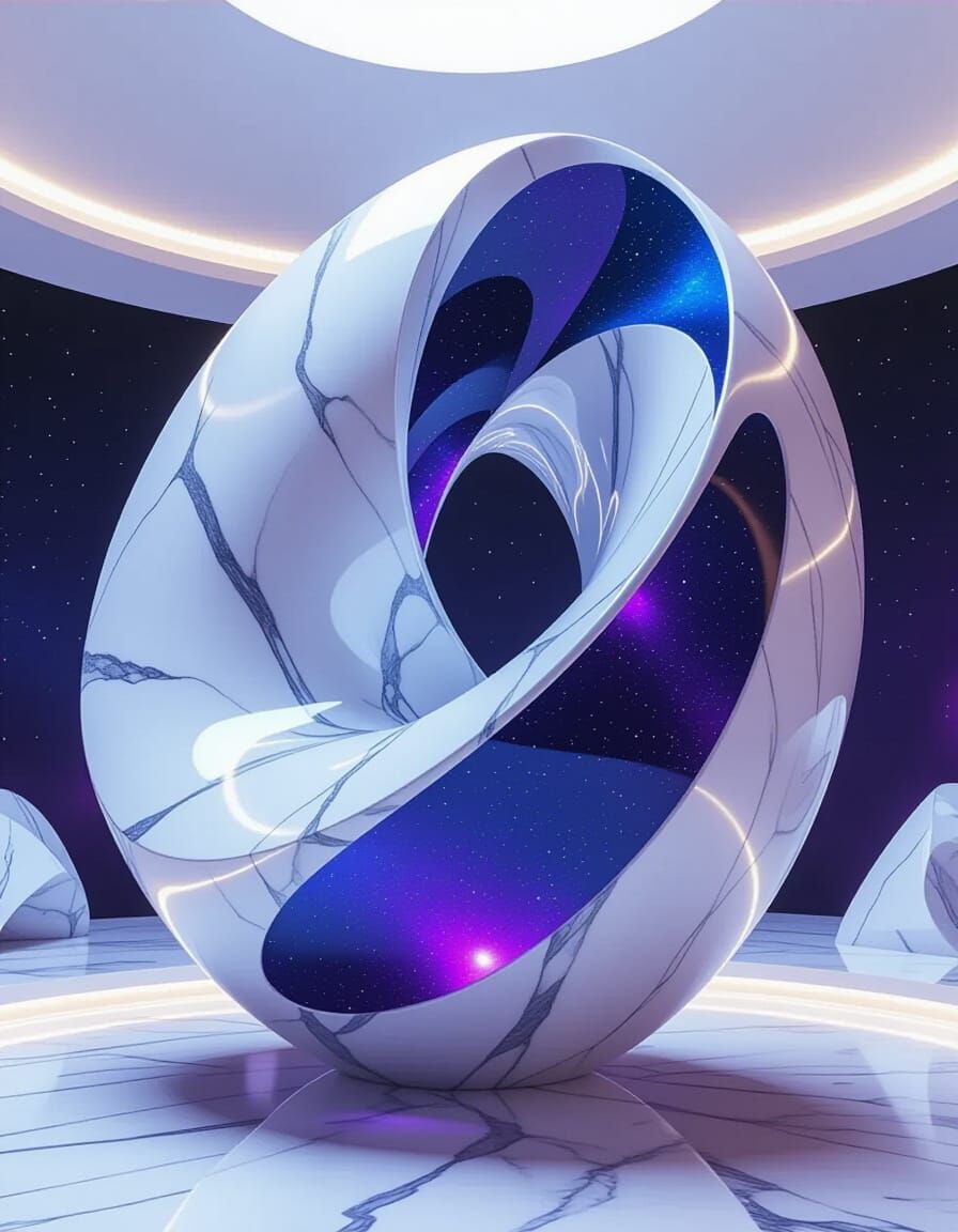 Abstract Möbius Strip Sculpture in Cosmic Setting