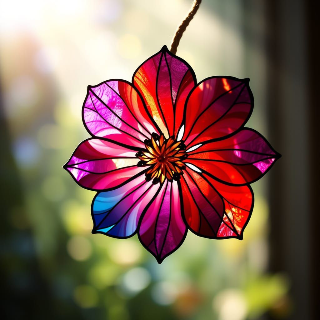 Glowing Stained Glass Flower in Surreal Style