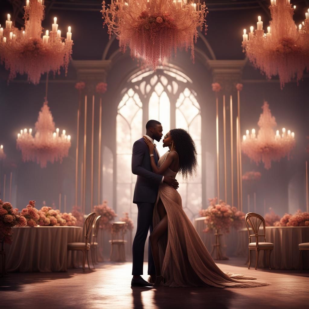 Black Couple's Wedding Dance: Detailed Fantasy Art