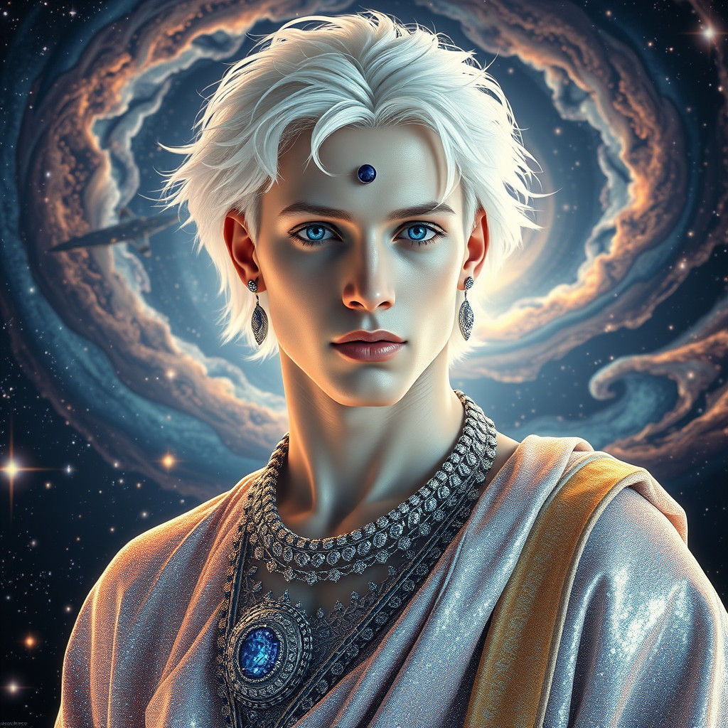 Albino Man Portrait with Sapphire in Art Nouveau Style