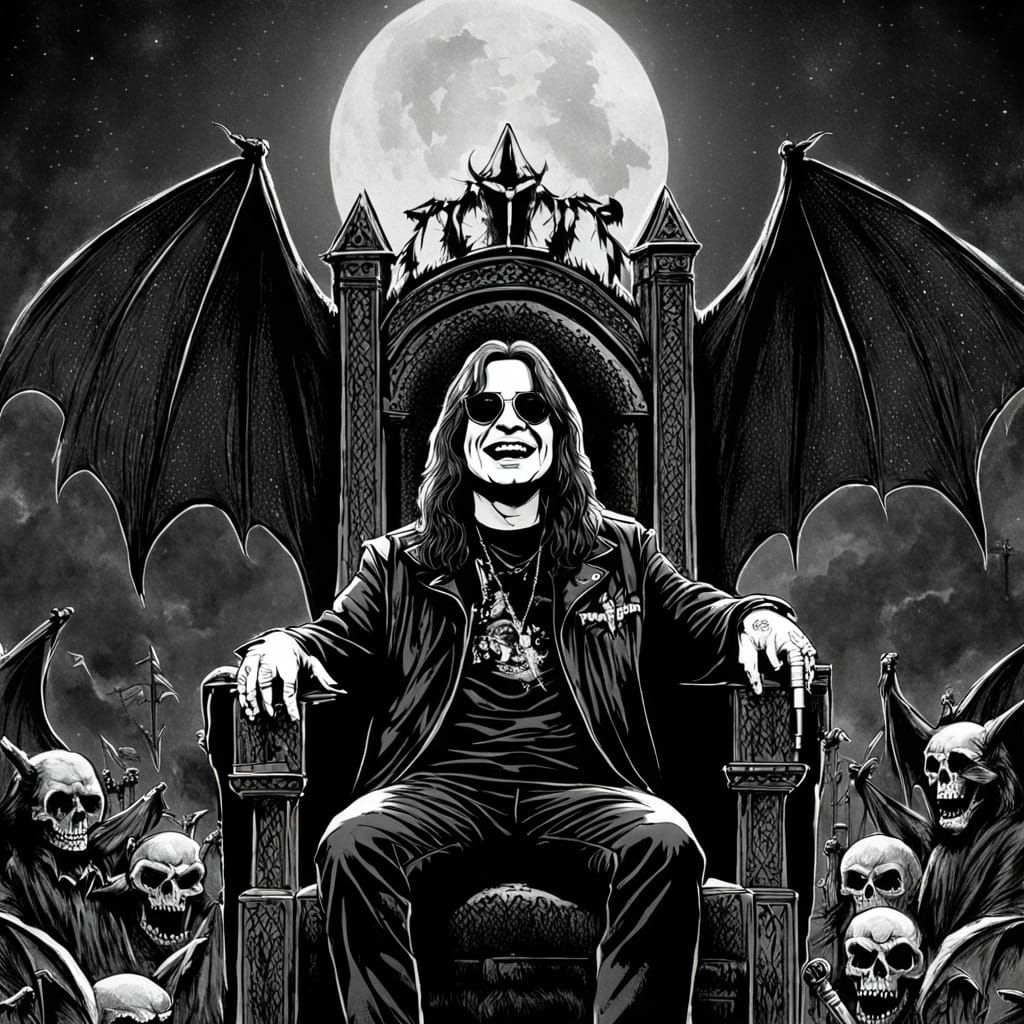 Ozzy Osbourne Bat Wings Sketch in Graveyard