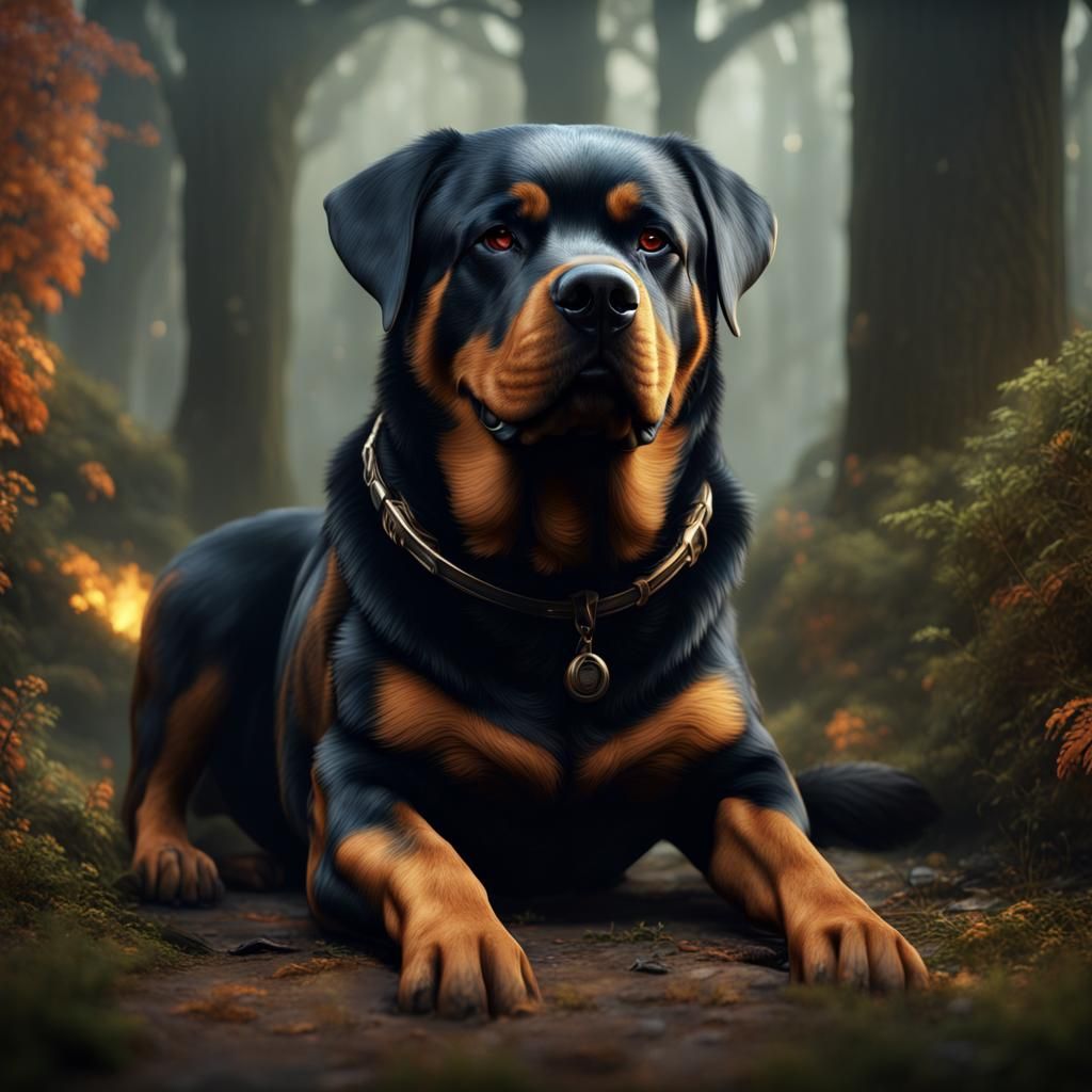 Detailed Rottweiler Matte Painting in Deep Color