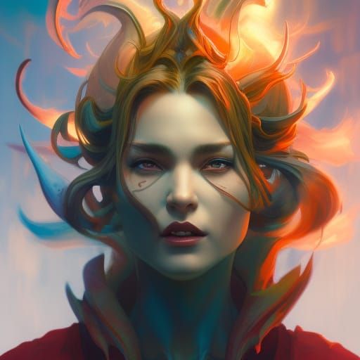 Phoenix Demon Portrait in Digital Art Style