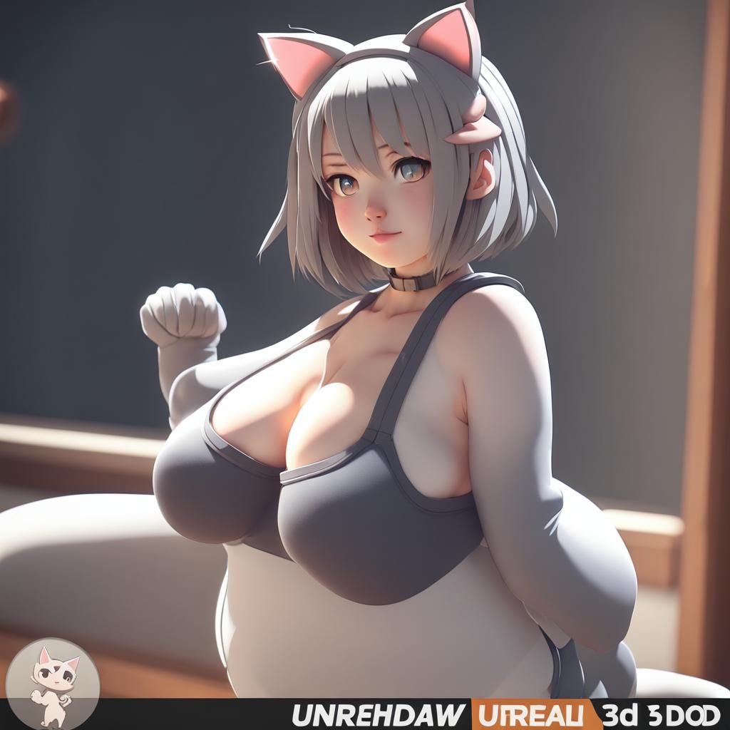 Anime Girl with Cat Features in 3D Render