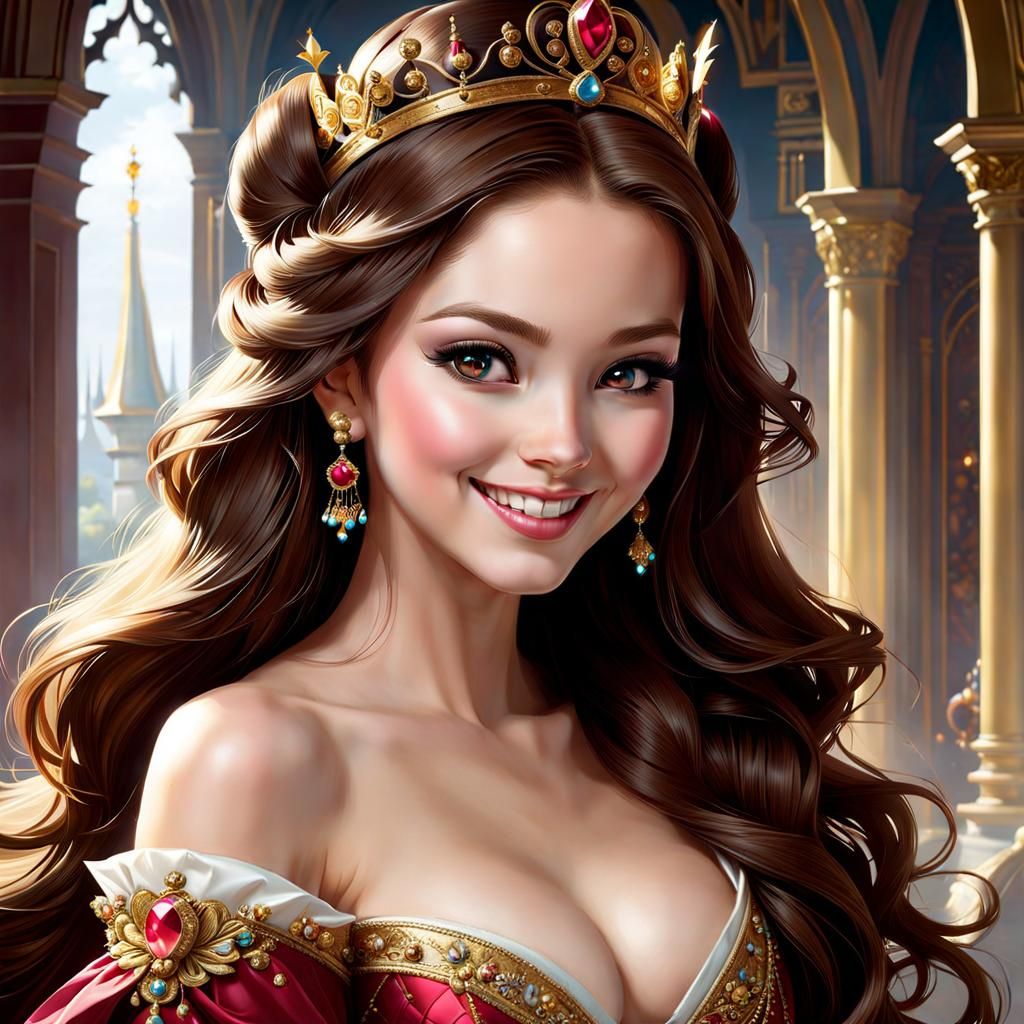 Mischievous Princess Portrait in Whimsical Style