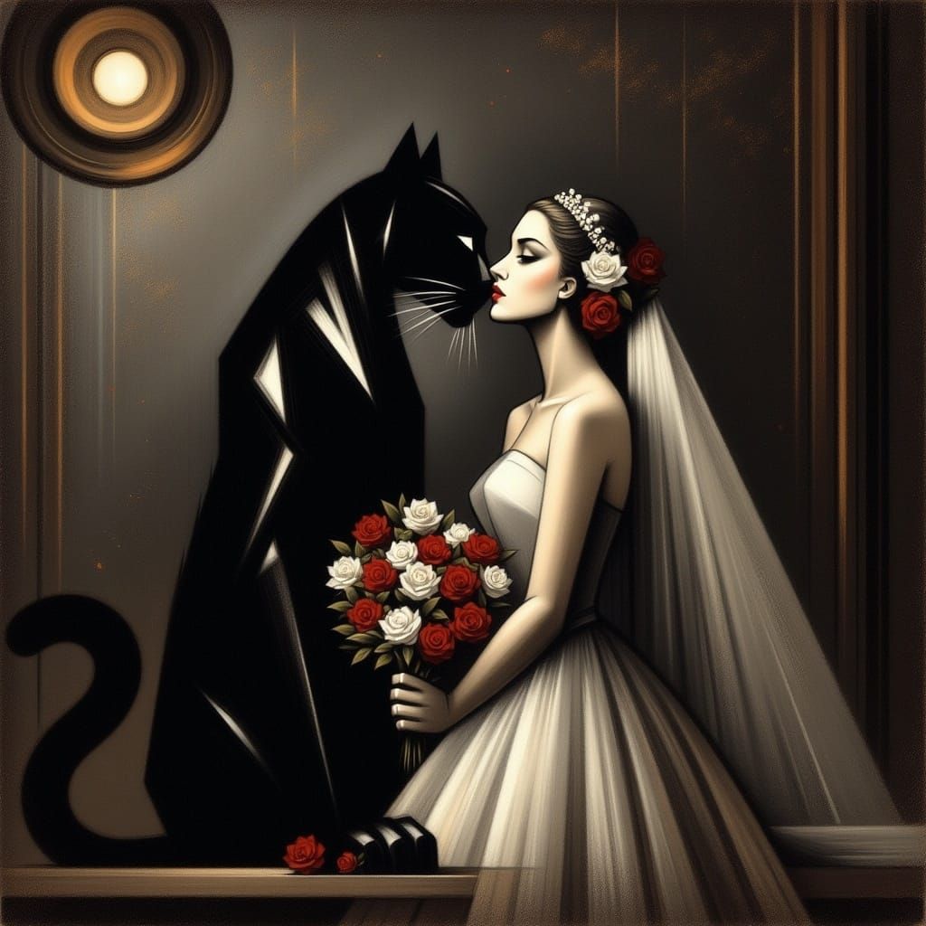 Panther and Bride in a Dark Impressionist Scene