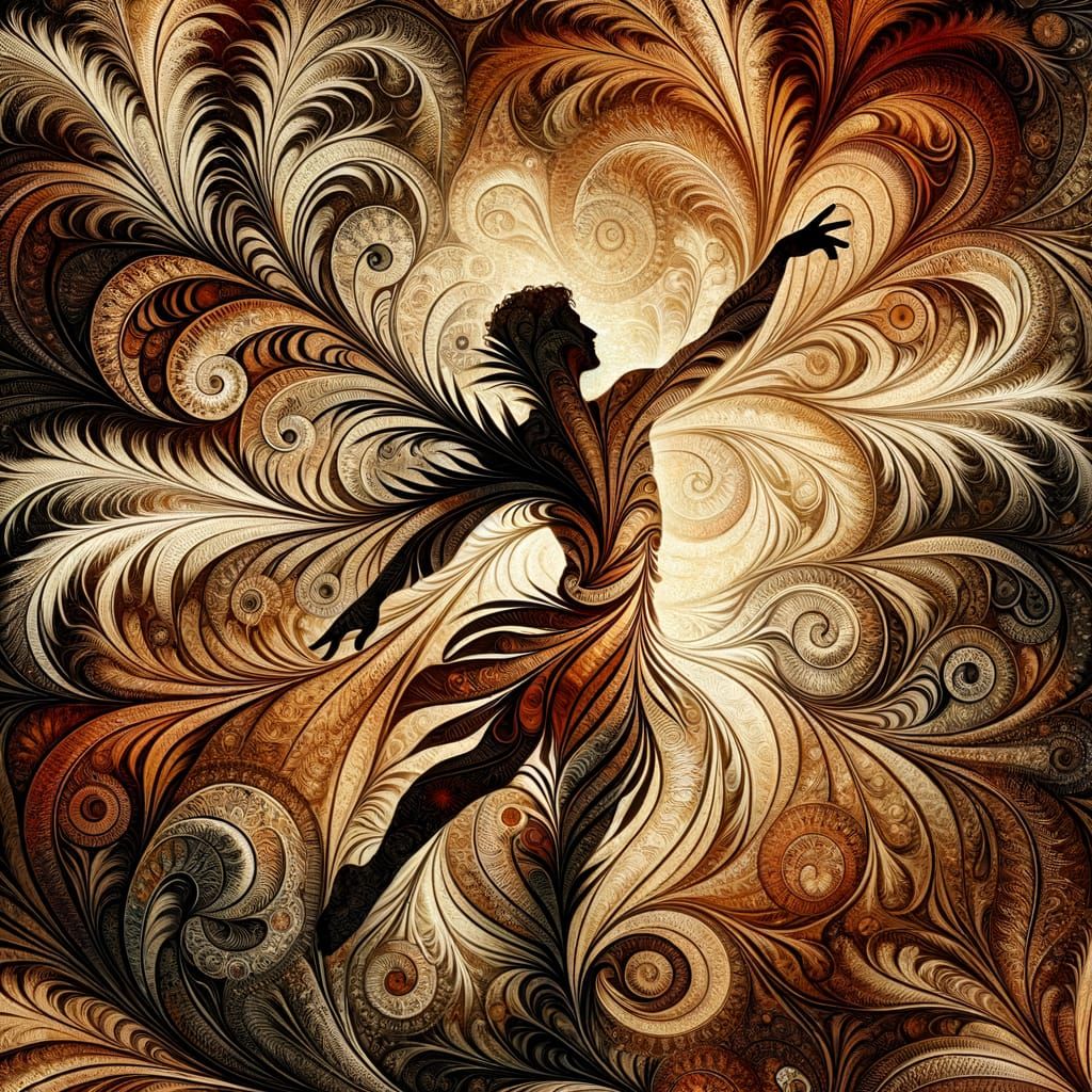 Tribal Dancer Silhouette Fusing DaVinci Artistry and Fractal...
