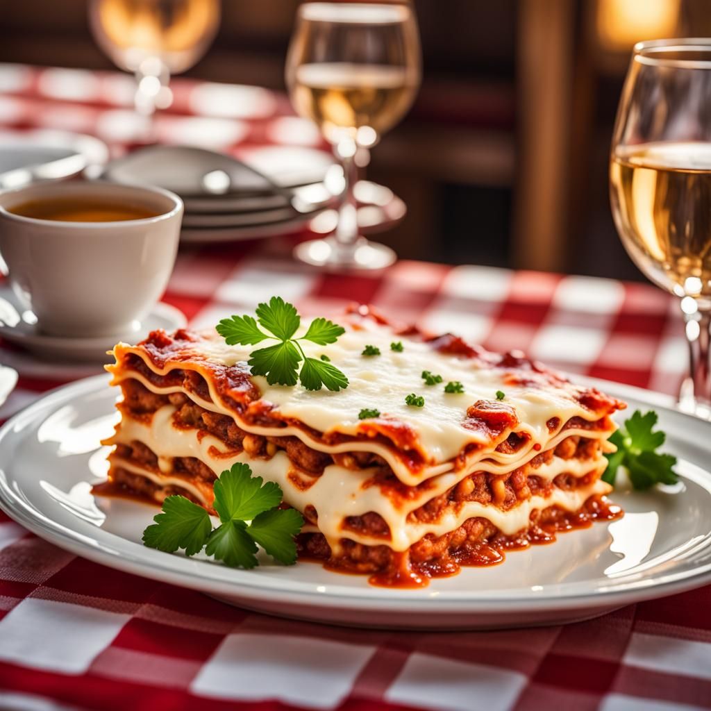 Delicious Lasagna in Italian Restaurant, Professional Photog...