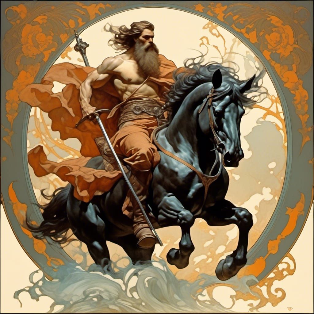 Ares, God of War, in Art Nouveau Style