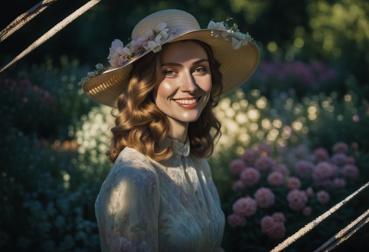Impressionist Portrait of Woman in Floral Hat