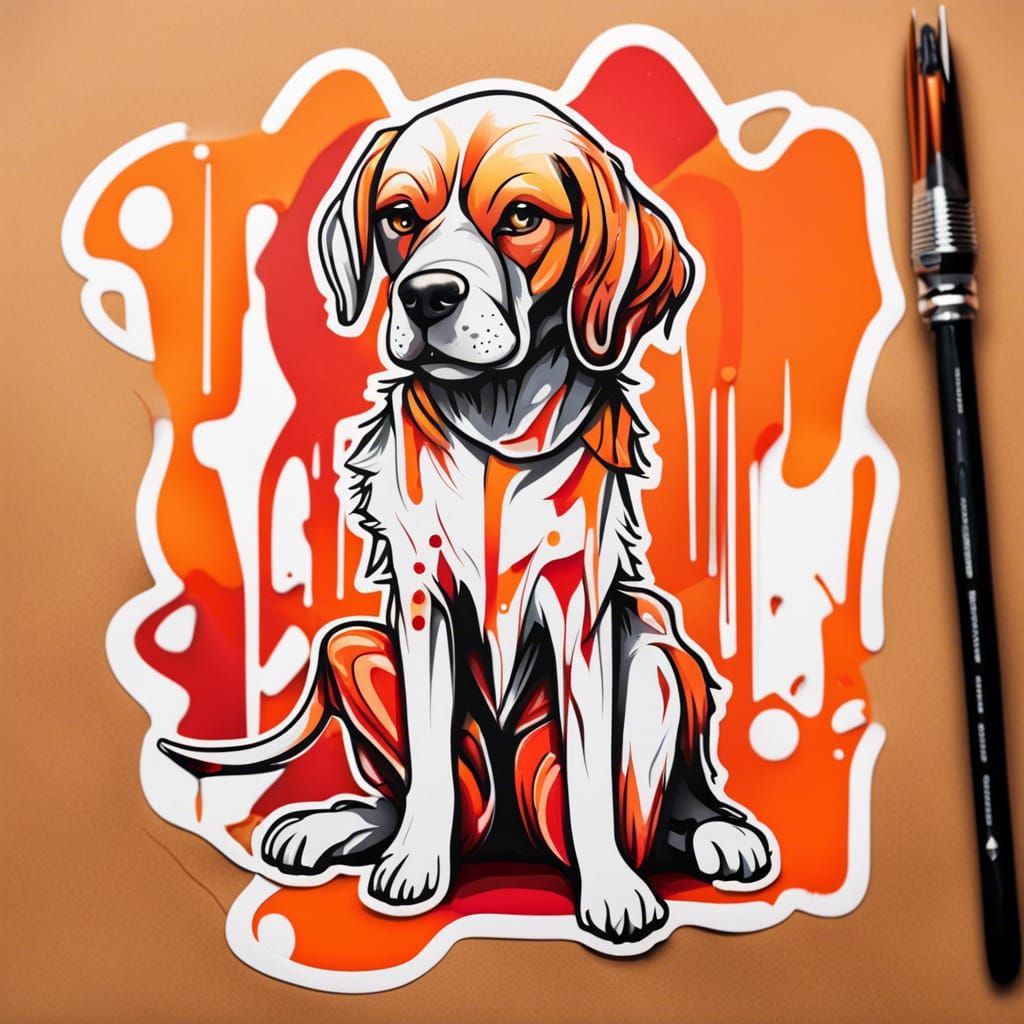 Elegant Orange Dog Fashion Designer Sticker