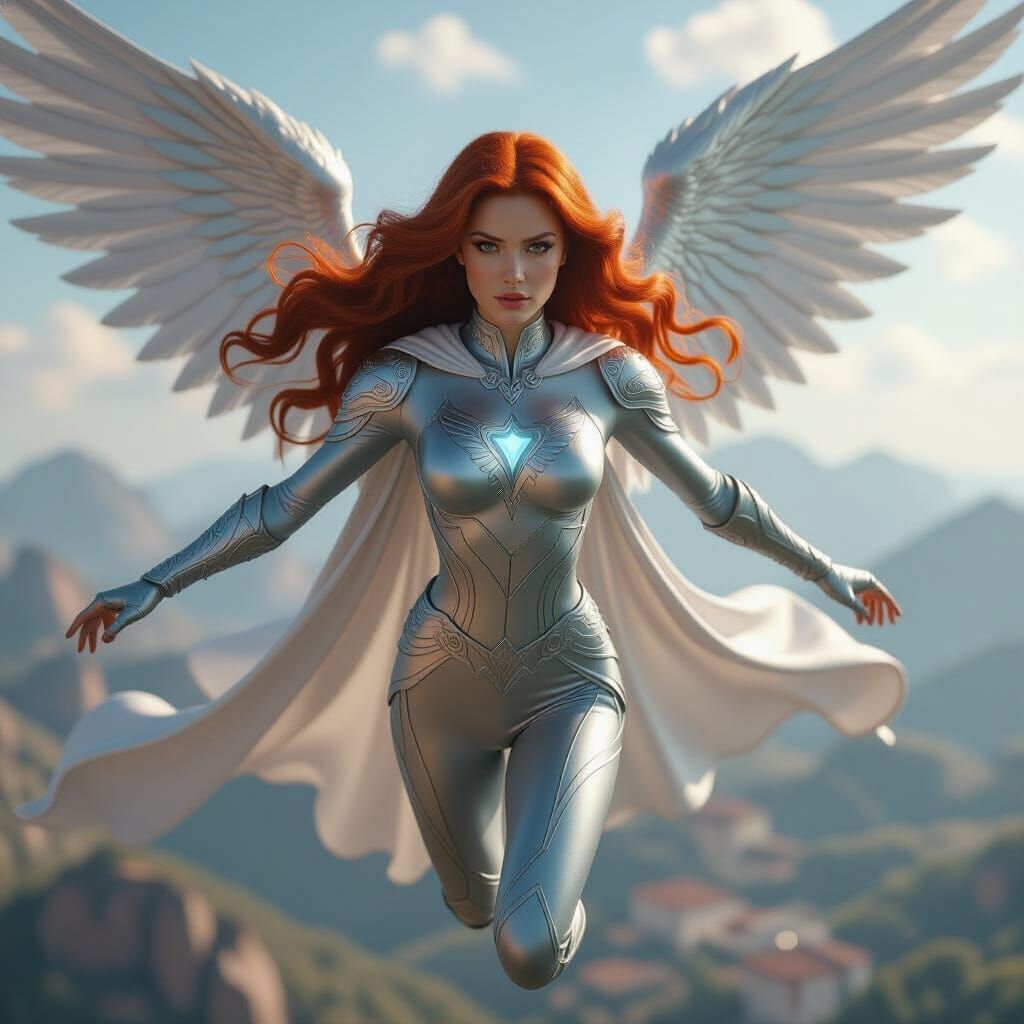 Angelic Super-Girl Soaring Through the Air