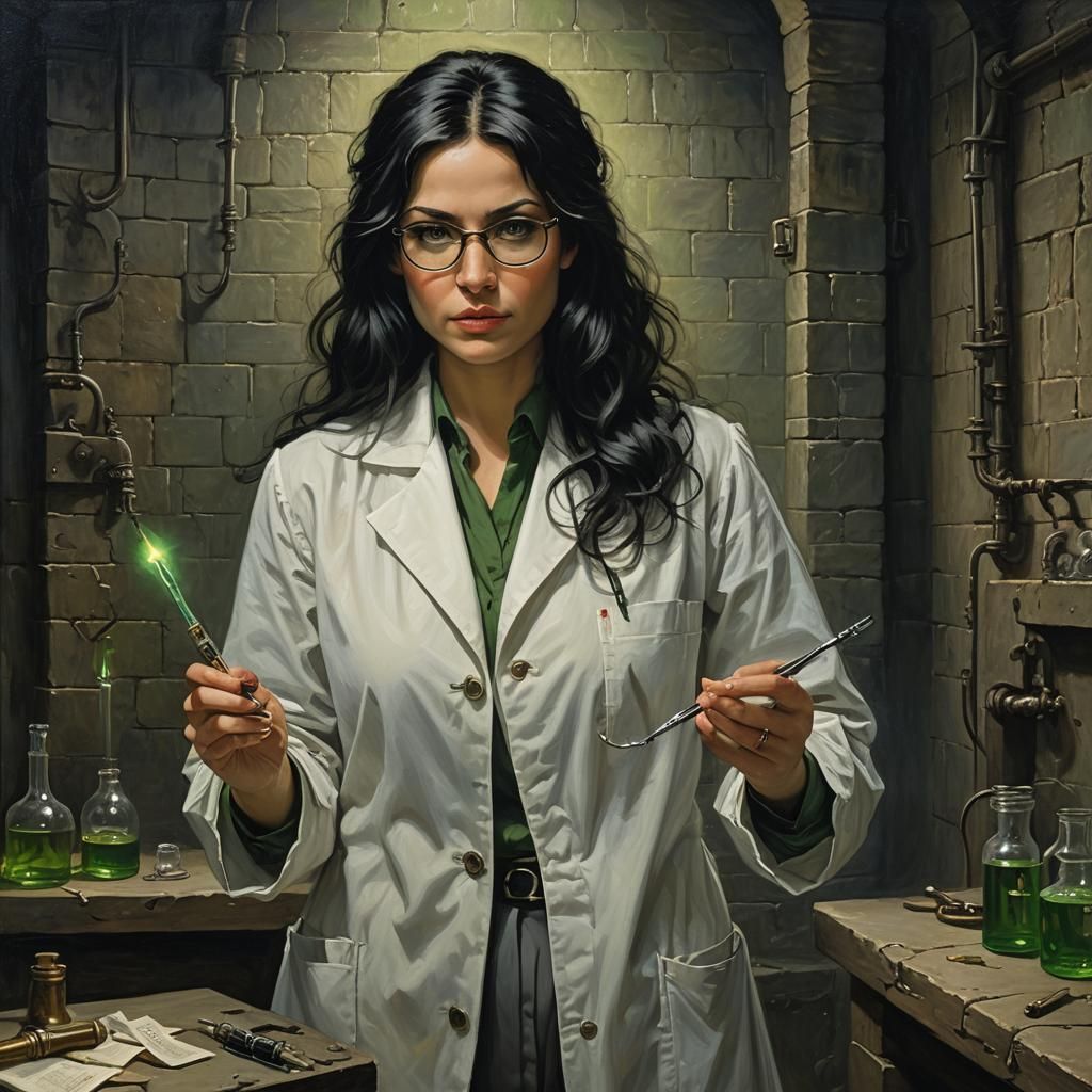 Dark Impressionistic Woman in Lab Coat