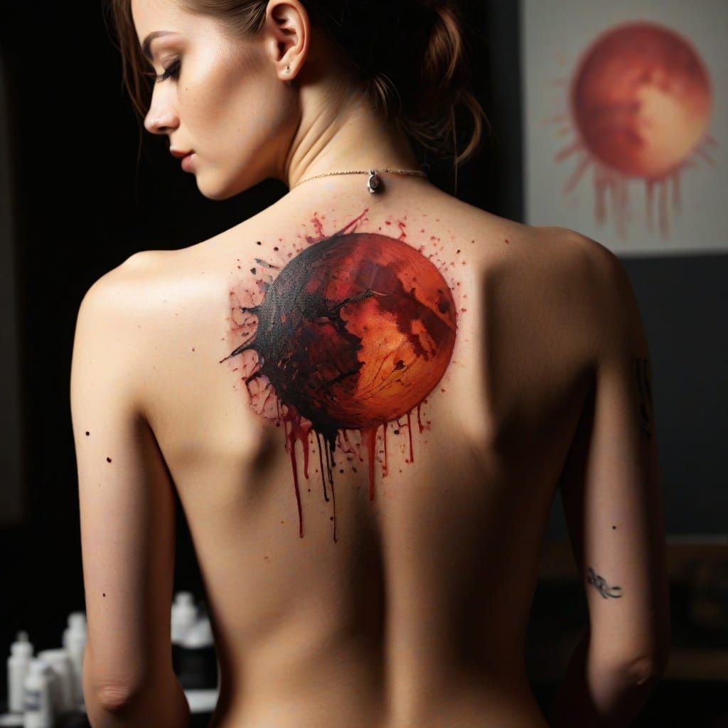 Moody Tattoo Studio Scene in Vibrant Red