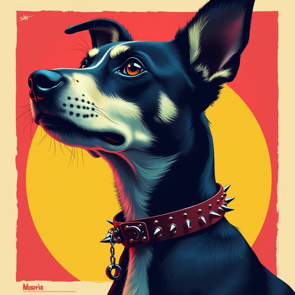 Punk Rock Dog in Bold Pop Art Style