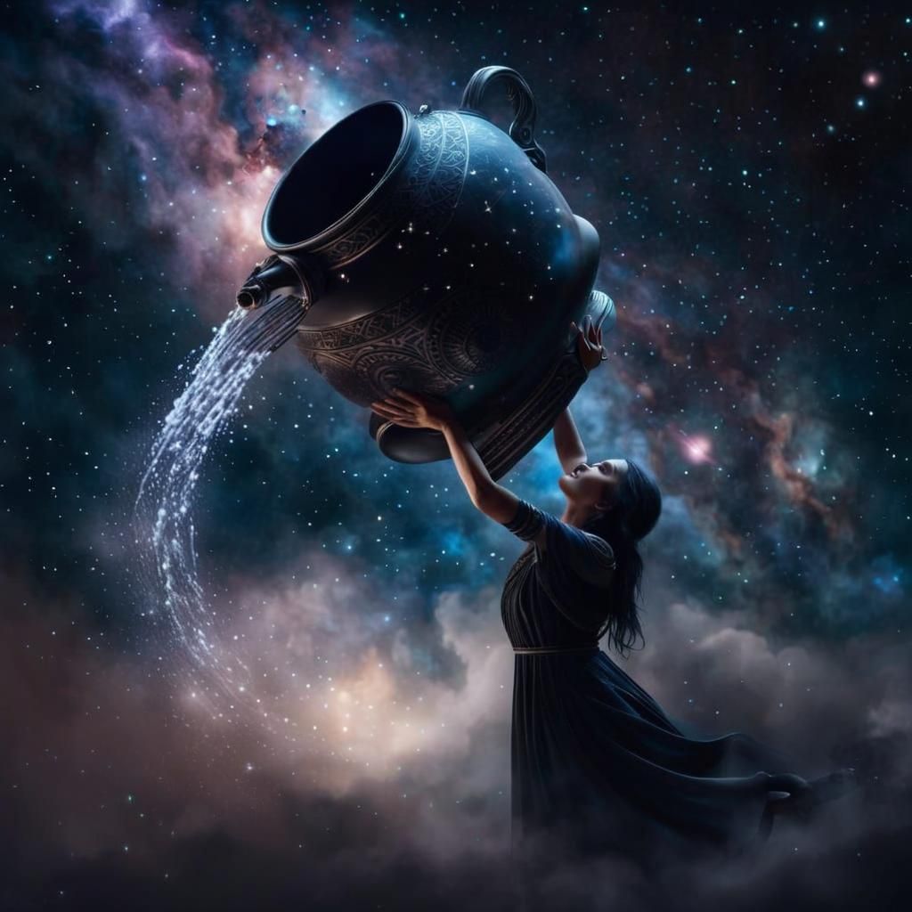Galactic Woman Pouring Water: A Digital Matte Painting