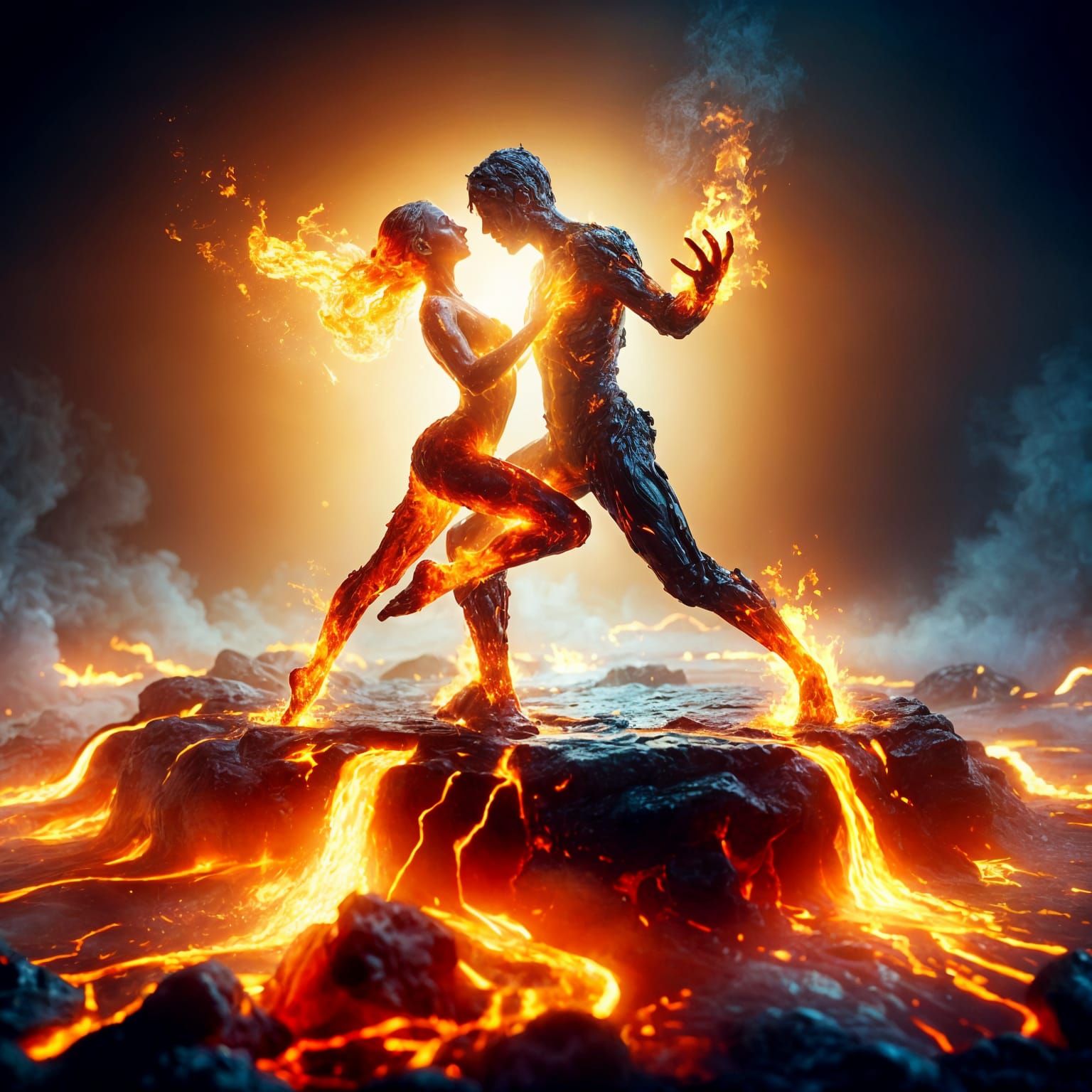 Fiery Dance on Magma: A Cinematic Still