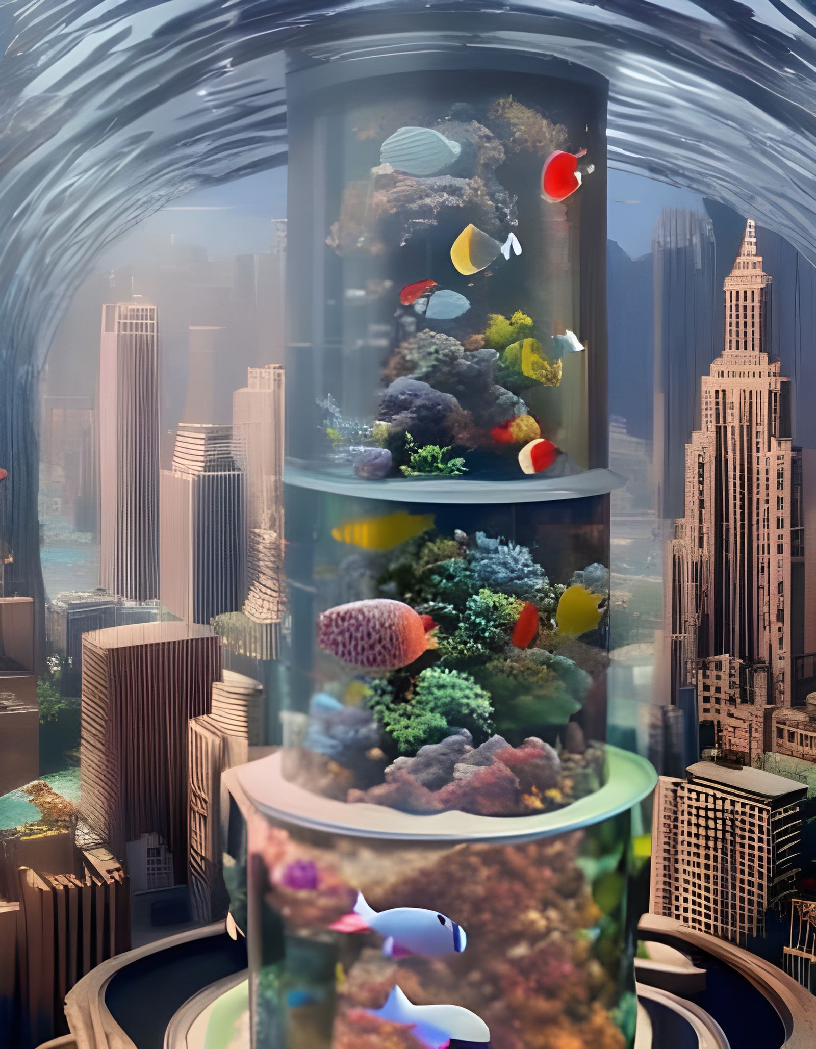 A giant 'Inception style' multi-level tropical fish tank in the middle of New York city
