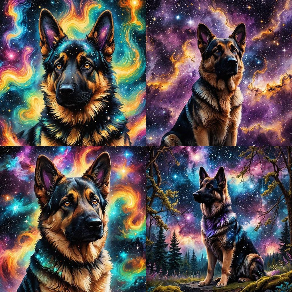 Cute Mythical Galaxy German Shepherd Dog