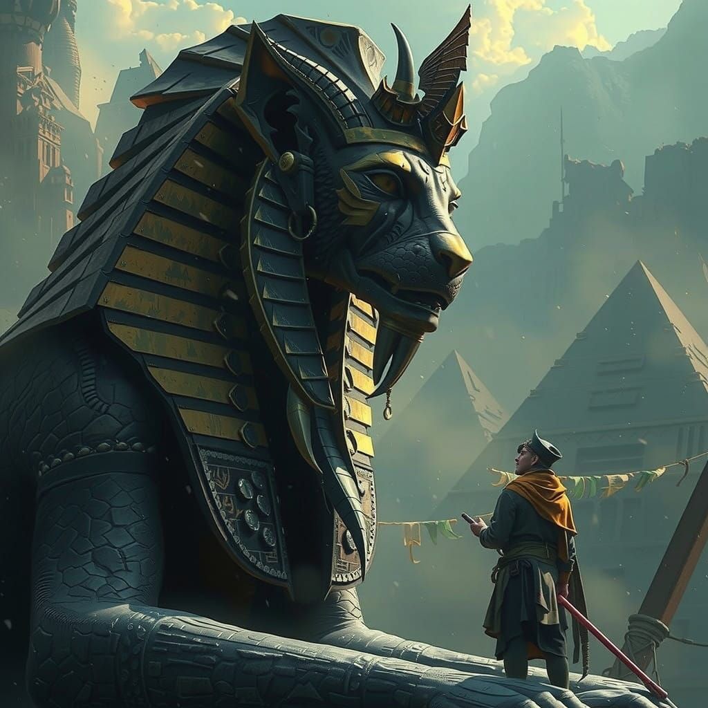 A Realistic Sphinx Ponders in Dark Fantasy Art