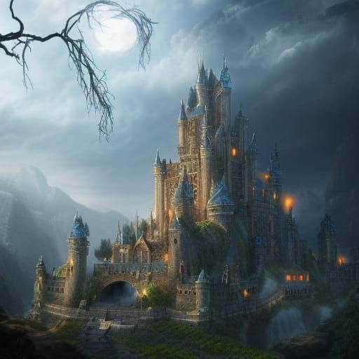Flowing Mythical Castle in Epic Digital Painting