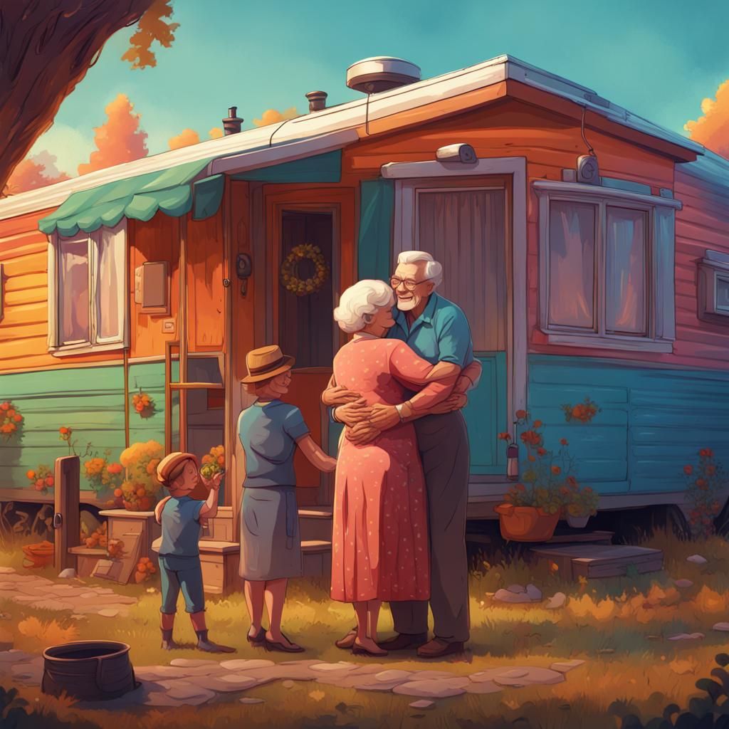 Happy Family Reunion at Grandma's Mobile Home