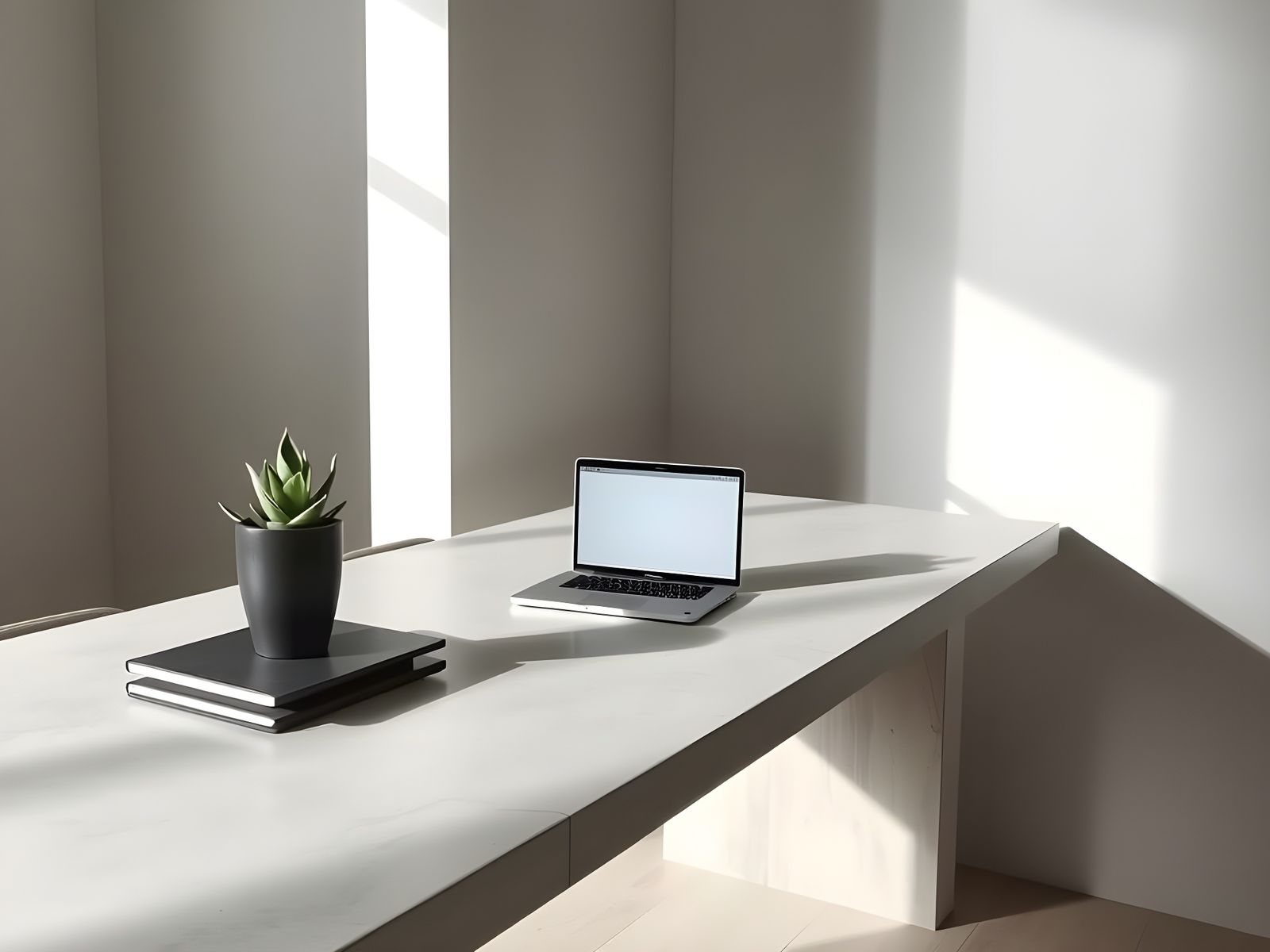 Minimalist Workspace with Laptop in Hyperrealistic Style