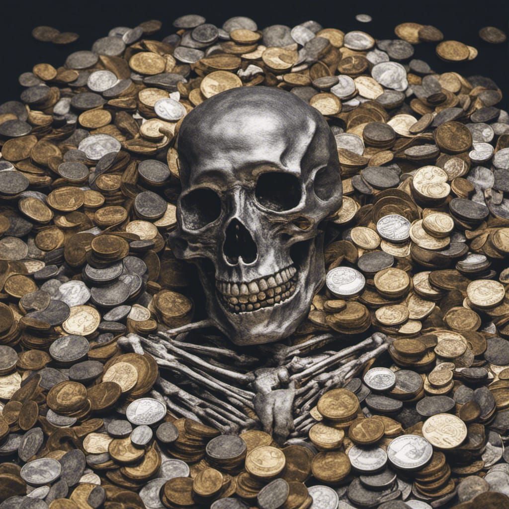 Skeleton Buried in Mountain of Coins
